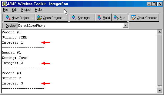 Figure 3. Records sorted by integer